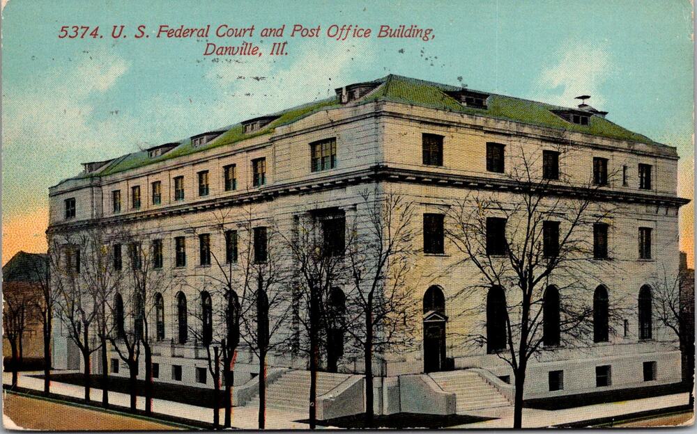 US Federal Court & Post Office Building Danville 1913 Vintage Postcard SP6-18